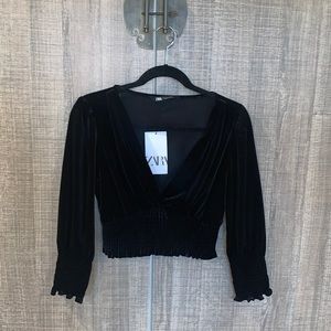 Zara Black Velvet Blouse